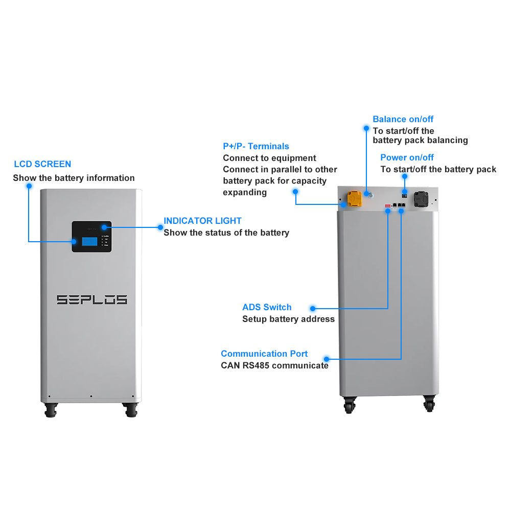EU Stock & Tax Free & Free Shipping Seplos 3.0 DIY 48V LiFePO4 Battery Pack Kit Vertical Model with Built-in BMS with Active Balancer