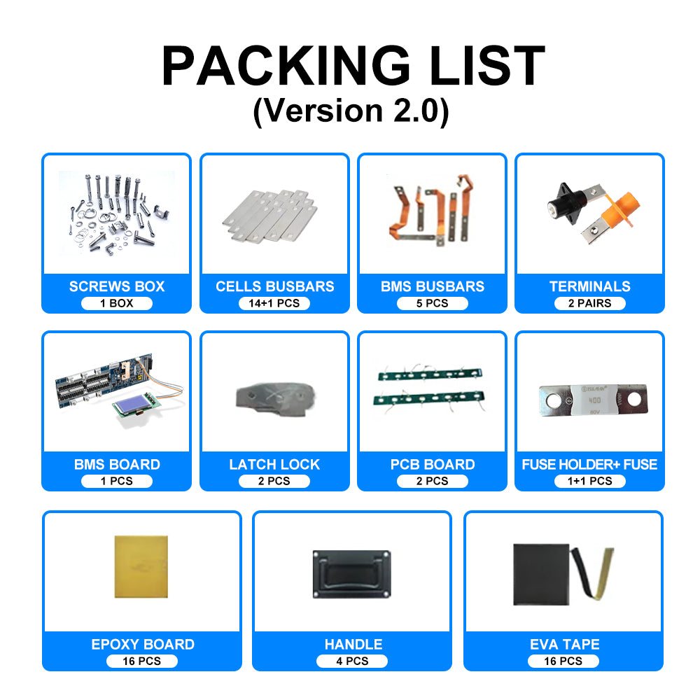 EU Stock & Free Shipping & Tax Free DIY 48V LiFePO4 Battery Pack Kit Stacked Model Built In BMS No Active Balancer